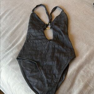 Black Textured One-Piece Swimsuit